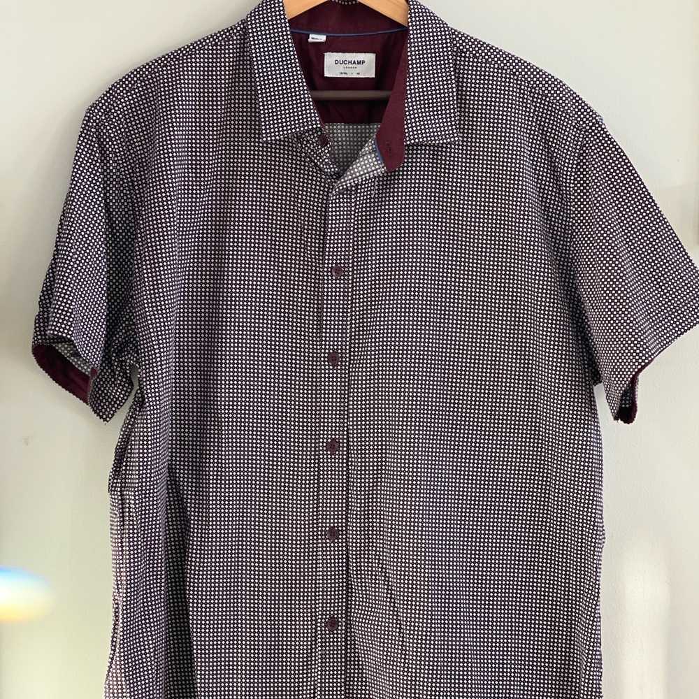 Duchamp Men's Burgundy and White‎ Diamond Patterned Collared Shirt